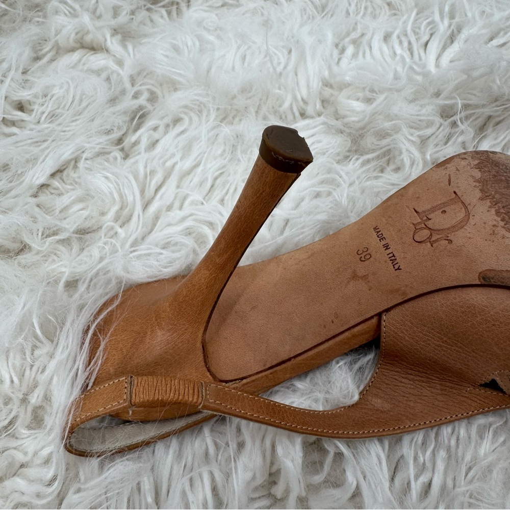 Vintage Christian Dior Tan and Pink Heels with Ribbon Bow - Picture 6 of 14